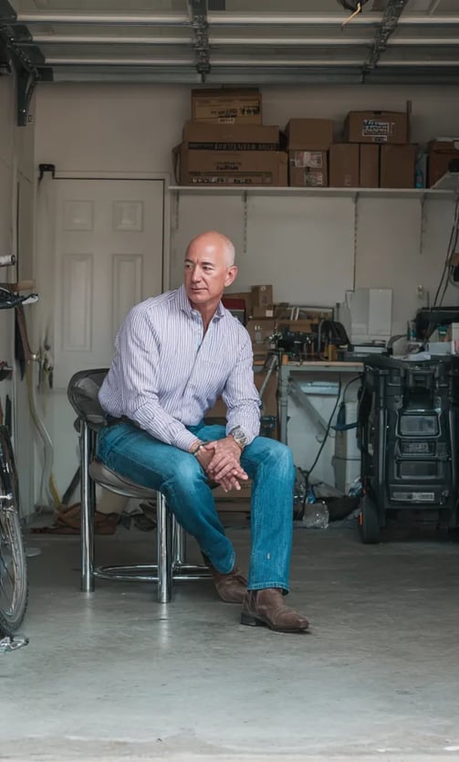 jeff bezos in his garage where he founded the company amazon