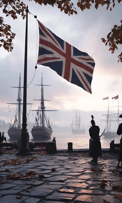 American flag raised as British flag lowered in New York, 1783.