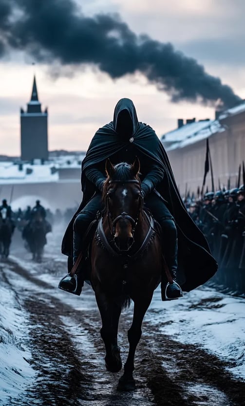 Swedish king Charles XII returns home after daring escape, greeted by royal court.