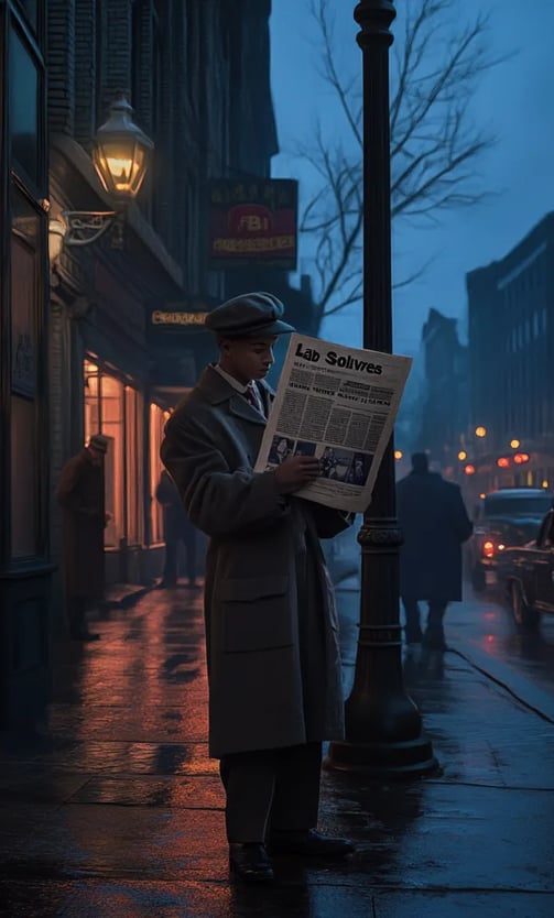 1932 D.C. newspaper boys announce FBI lab success, street reaction.