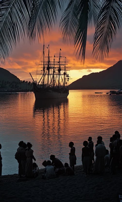 Golden sunset over calm Honolulu Harbor