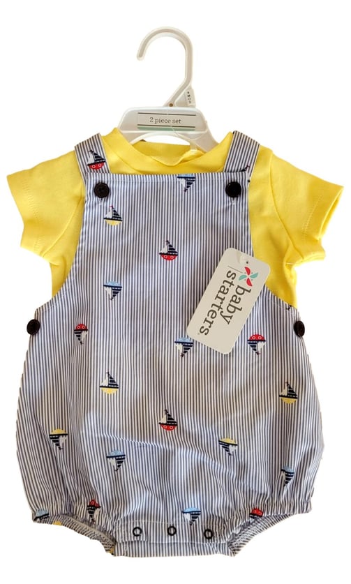 organic cotton baby-starters-romper-vest-2-piece-baby-clothes-with-boat-design