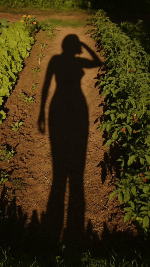 Ombre de femme sur un potager pour la journée mondiale du jardinage nu