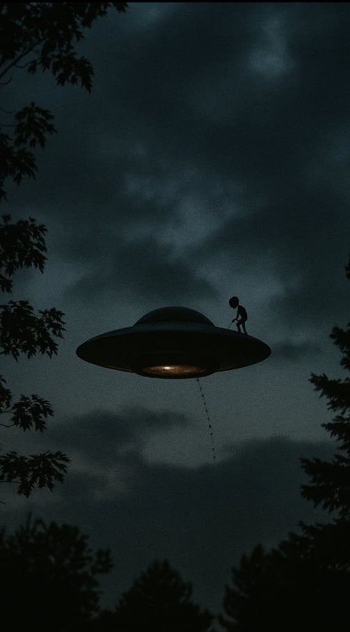 Photo nocturne d'un OVNI pour la journée des OVNI - Journée mondiale