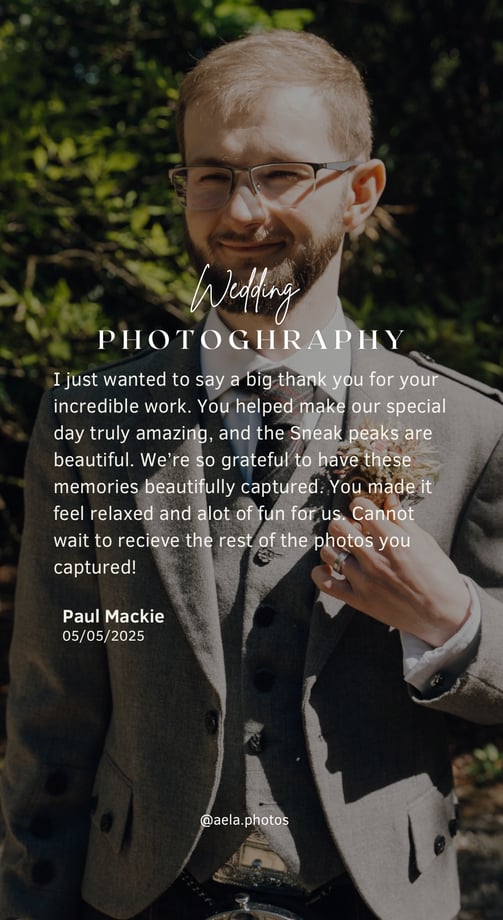 a groom in a suit and glasses with a quote about photography