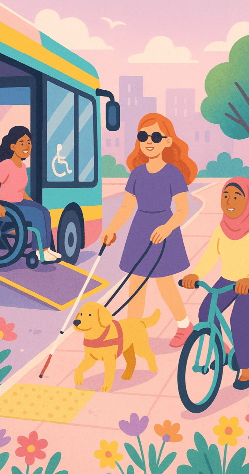 illustration ville, accessibilité, pour la journée mondiale des mobilités et de l'accessibilité