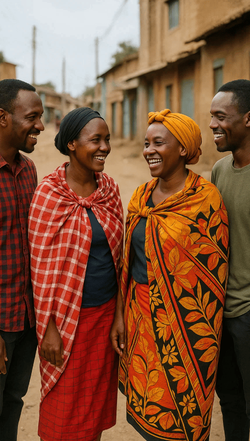 2 couples discutent kiswahili en Afrique pour la journée mondiale de la langue.