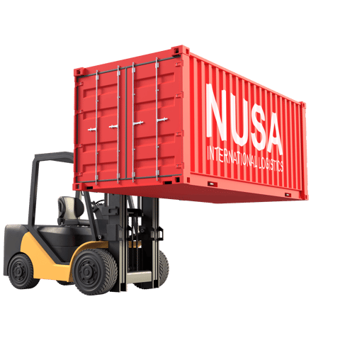 container being lifted by forklift