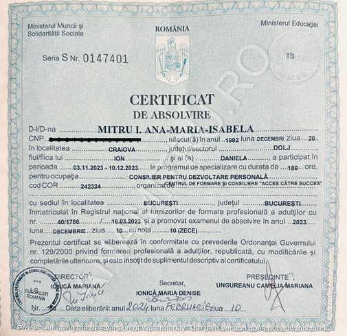 Certificat dezvoltare personala