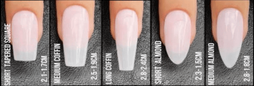 coffin and almond shapes are more abstract in the world or nail art. pure edgy and lots of power