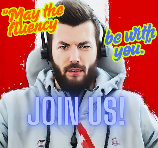Adi English a man with a beard and headphones on a red background