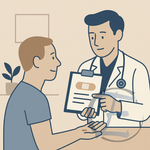 Consulta de retorno com orientações pós-excisão de verruga ou condiloma.