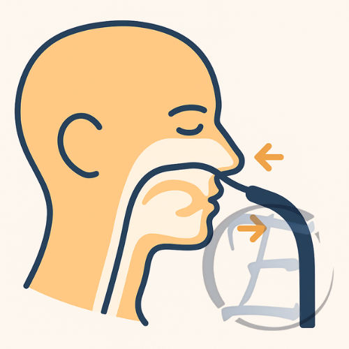 a man with a nosepiece and a nosepiece in his mouth