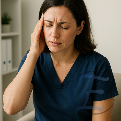 a woman with a headache and a headache