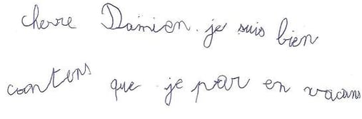 écriture d'un garçon de 8 ans avant la graphothérapie