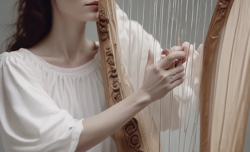 A close up of a musical instrument with lights in the background