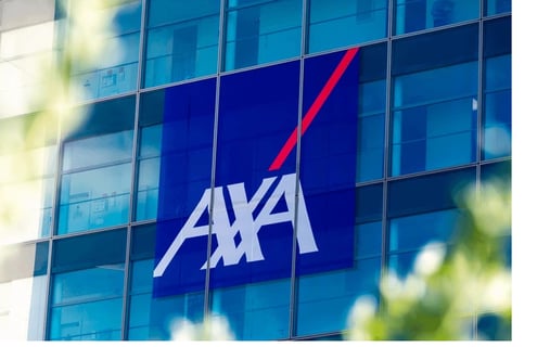 a large blue and white sign that says axa