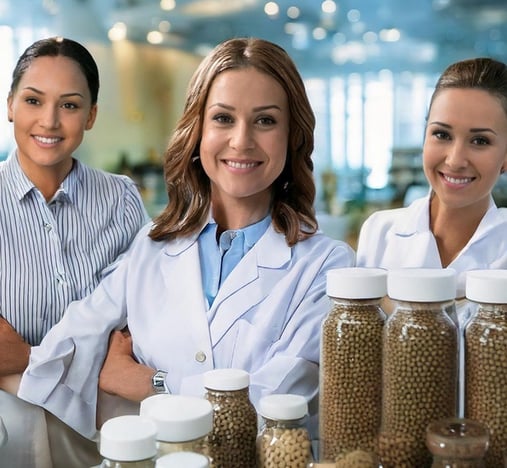 equipo de trabajo en el laboratorio envasando capsulas de reishi y otros hongos medicinales