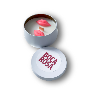 a candle with a candle in a white box