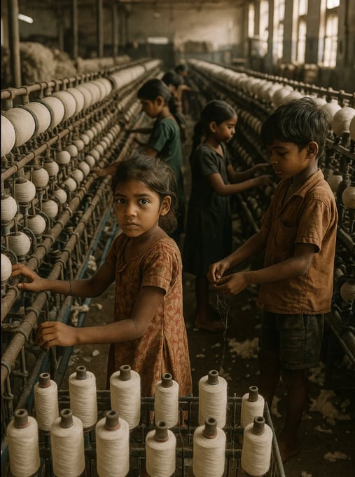Des enfants travaillent en usine textile pour la journée mondiale contre le travail des enfants