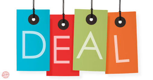 a set of four tags with the word deal