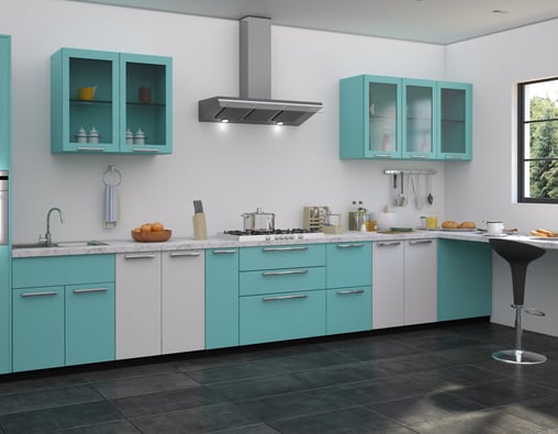omegaa solutions interior designers sky blue straight modular kitchen