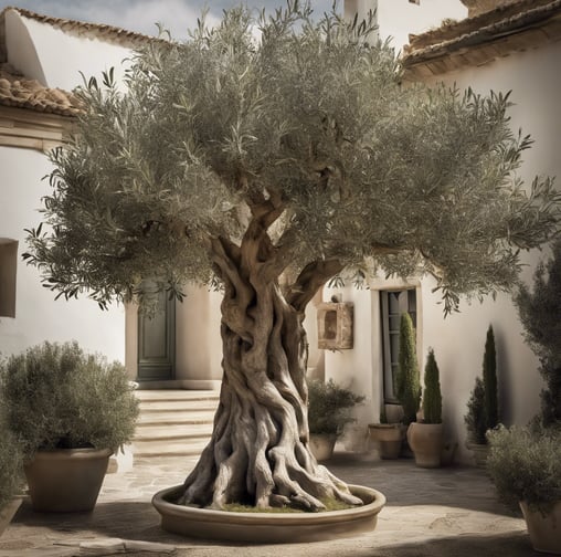 a tree in a potted planter with a potted planter