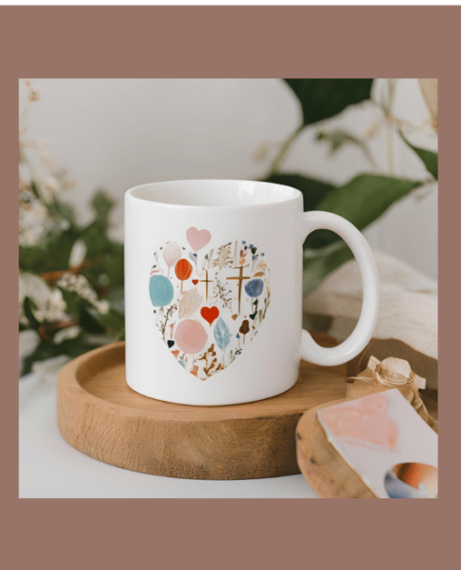 a mug mug with a heart shaped design on it