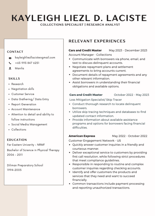 a professional resume for a job in a professional resume