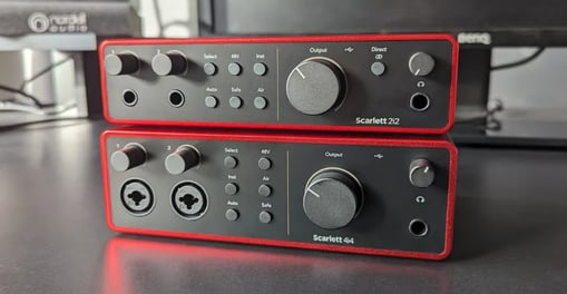 two audio - based audio devices sitting on a table