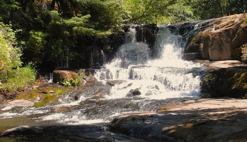 Eugene, OR - McDowell Falls cascades down the rock ledges