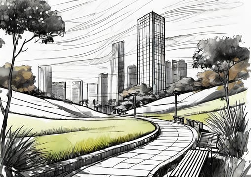 a sketch of a park bench with a bench and a bench with a bench and