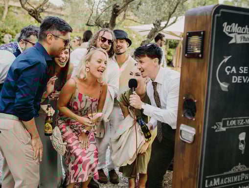 Luxury editorial wedding photobooth setup at a French Riviera venue