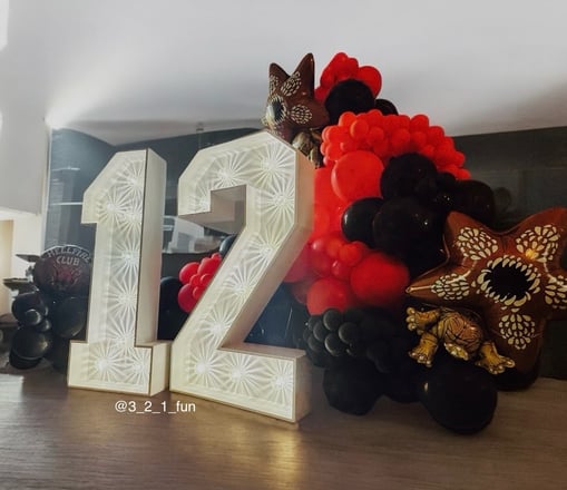 4ft LED Light up number hire Sussex Stranger things birthday balloon garland