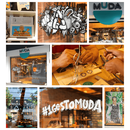 Mosaico com diversas imagens da loja Muda Comércio Sustentável.