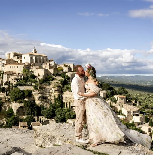 Marriage proposal in Provence — surprise moment captured with editorial wedding photo style