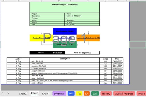 Monthly Project Audit performed by myself as Quality Officer with the SW Project Leader