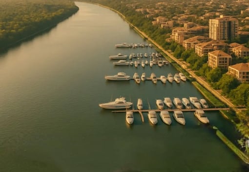 منظر عام لمشروع جريان يظهر المرسى والفيلات حول النيل الجديد