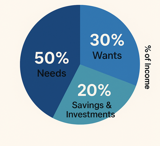Pie chart show the need wants and saving percentages of your income