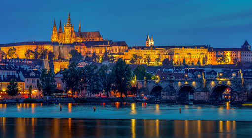 a castle with a castle in the background in Prague, Czech Republic