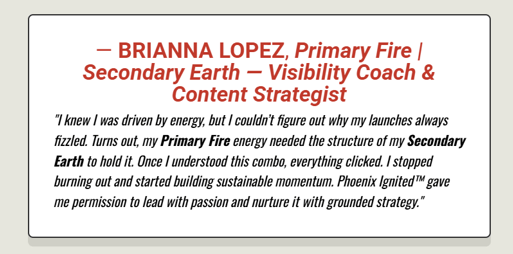 Coach shares her transformation by learning that her Phoenix Archetype is Fire and Earth, leads now with passion and strategy