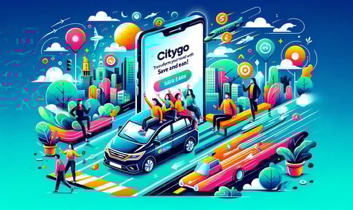 a car driving down a street with people on the street citygo code 