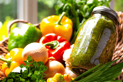 a jar of puerto rican sofrito with vegetables and herbs
