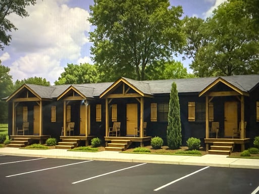 a picture of a row of houses with a black and white photo