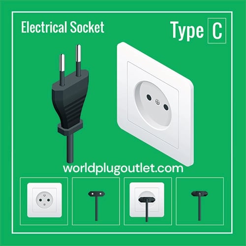 Type C: also known as the Europlug, is a two-pin plug