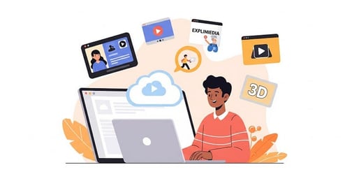 User with laptop, symbolizing VideoCreator's cloud power.