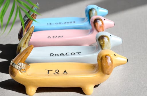 ersonalized Dachshund Gift Wedding Ring Holder, NEW COLORS, Funny Dachshund Owner Gift, Dog Jewelry 