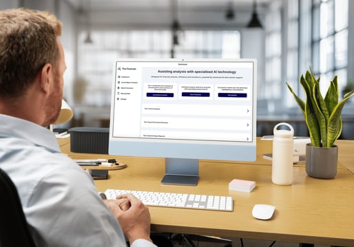 user using the financier web app displayed on a desktop screen