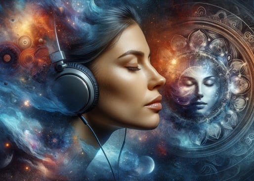 Listen digital music for meditation with solfeggio frequencies on headphones