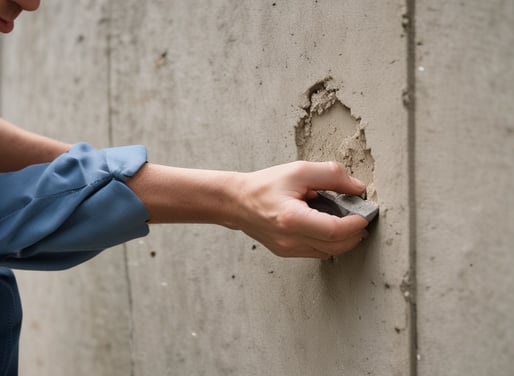 A person is carrying a bag of cement on their shoulder inside a storage room. The room contains several stacks of cement bags and a pile of metal rods or wire. The walls and floor are concrete, and there is minimal lighting with an exposed light fixture hanging from the ceiling.